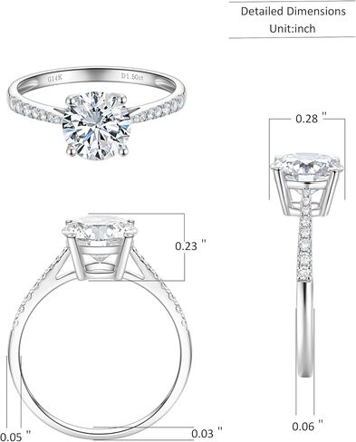 1-3 Carat Lab Grown Diamond Engagement Rings for Women,14K White Gold Classic 4-Prong IGI Certificate Round Cut Halo Ring,D-E Color VS1-VS2 Clarity,Wedding Band for Women in Saudi Arabia