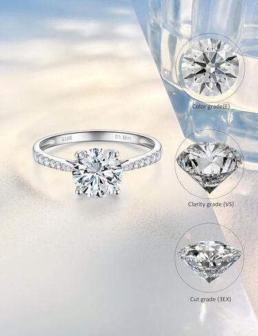 1-3 Carat Lab Grown Diamond Engagement Rings for Women,14K White Gold Classic 4-Prong IGI Certificate Round Cut Halo Ring,D-E Color VS1-VS2 Clarity,Wedding Band for Women in Saudi Arabia