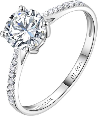 1-3 Carat Lab Grown Diamond Engagement Rings for Women,14K White Gold Classic 4-Prong IGI Certificate Round Cut Halo Ring,D-E Color VS1-VS2 Clarity,Wedding Band for Women in Saudi Arabia