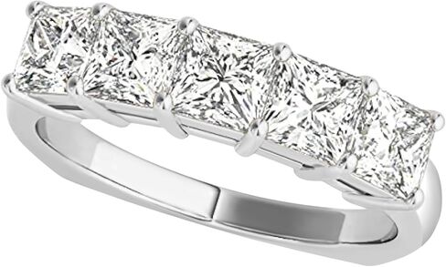 Houston Diamond District 1 to 5 Carat LAB GROWN Princess Cut 5 Stone Engagement Ring Wedding Band Value Collection (E-F Color VS2-SI1 Clarity) in Kuwait