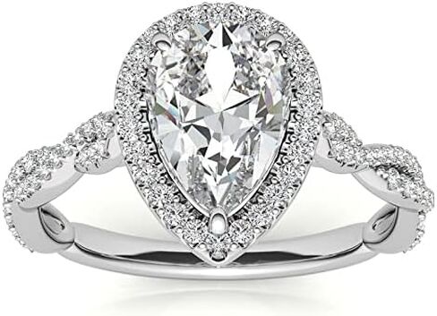 1-7 CT Custom Moissanite Engagement Ring – Multiple Shapes & Sizes | Twisted Band with Hidden Halo | Lab Diamond Alternative in Halo Setting with Sparkling Pave Band – Moissanite in 925 Steling silve &10k/14k/18k White, Yellow & Rose Gold – Ideal for Wedd in Saudi Arabia