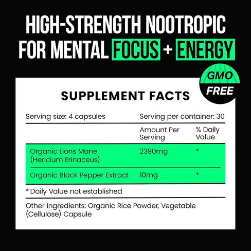 VitaRaw Organic Lions Mane Supplement Capsules 2400 mg - Powerful Nootropic - Helps Maintain Memory, Energy, and Mental Clarity - Vegan Brain Booster Focus Pills - Real Lion's Mane Supplement in Saudi Arabia