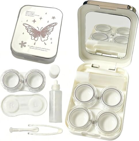 Contacts Lens Cases,Eye Contact Case,Includes Mirror Two Double Cases Tweezers Wearing Stick Small Bottle in Saudi Arabia