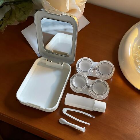 Contacts Lens Cases,Eye Contact Case,Includes Mirror Two Double Cases Tweezers Wearing Stick Small Bottle in Saudi Arabia