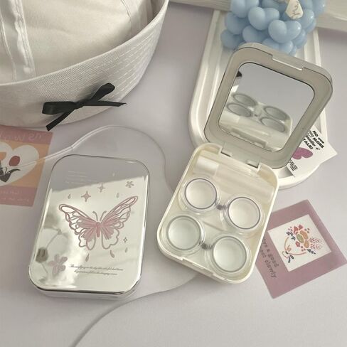 Contacts Lens Cases,Eye Contact Case,Includes Mirror Two Double Cases Tweezers Wearing Stick Small Bottle in Saudi Arabia