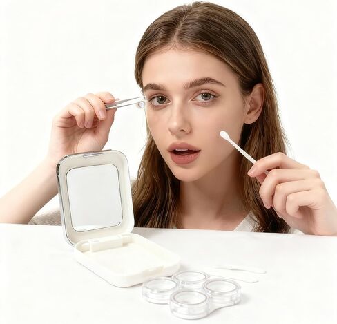 Contacts Lens Cases,Eye Contact Case,Includes Mirror Two Double Cases Tweezers Wearing Stick Small Bottle in Saudi Arabia