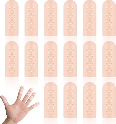 16PCS Gel Finger Cots with Air Holes, Nude Breathable Silicone Finger Protectors, Reused Anti Nail Biting Covers for Fingers Tips, Wound Protection & Cracked Skin in Saudi Arabia