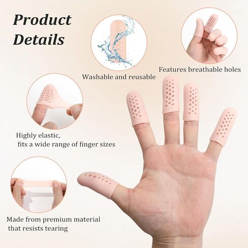 16PCS Gel Finger Cots with Air Holes, Nude Breathable Silicone Finger Protectors, Reused Anti Nail Biting Covers for Fingers Tips, Wound Protection & Cracked Skin in Saudi Arabia