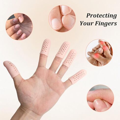 16PCS Gel Finger Cots with Air Holes, Nude Breathable Silicone Finger Protectors, Reused Anti Nail Biting Covers for Fingers Tips, Wound Protection & Cracked Skin in Saudi Arabia