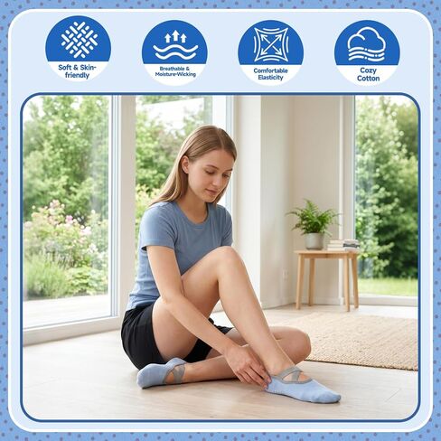 6/8 Pairs Pilates Socks for Women with Straps, Non Slip Yoga Socks for Barre Hospital Barefoot Workout in Saudi Arabia