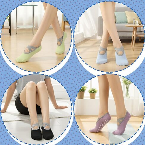 6/8 Pairs Pilates Socks for Women with Straps, Non Slip Yoga Socks for Barre Hospital Barefoot Workout in Saudi Arabia