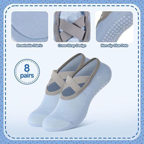 6/8 Pairs Pilates Socks for Women with Straps, Non Slip Yoga Socks for Barre Hospital Barefoot Workout in Saudi Arabia