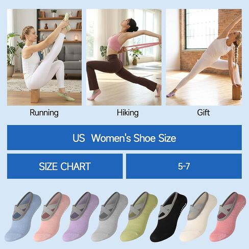 6/8 Pairs Pilates Socks for Women with Straps, Non Slip Yoga Socks for Barre Hospital Barefoot Workout in Saudi Arabia