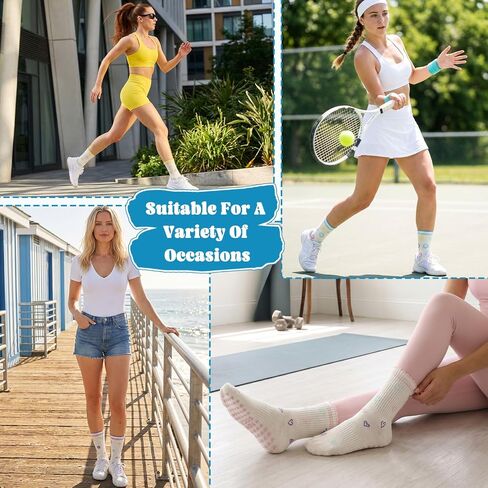6 Pcs Cute Pilates Grip Socks Women Yoga Socks Ruffle Double Stripe Jacquard Pattern for Workout Sports Activities in Kuwait