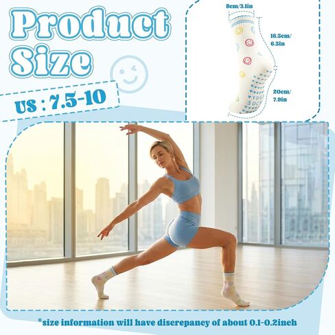 6 Pcs Cute Pilates Grip Socks Women Yoga Socks Ruffle Double Stripe Jacquard Pattern for Workout Sports Activities in Kuwait