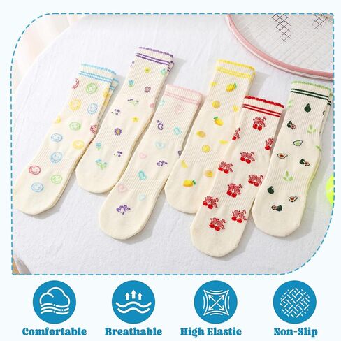 6 Pcs Cute Pilates Grip Socks Women Yoga Socks Ruffle Double Stripe Jacquard Pattern for Workout Sports Activities in Kuwait