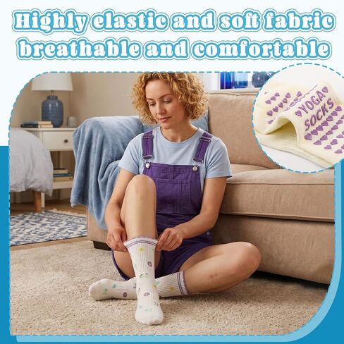 6 Pcs Cute Pilates Grip Socks Women Yoga Socks Ruffle Double Stripe Jacquard Pattern for Workout Sports Activities in Kuwait