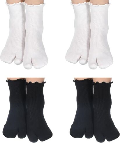 Japanese Split Toe Socks, 4 Pairs Cotton Elastic Tabi Socks for Flip Flops, Unisex Men Women Non-Slip Comfort in Kuwait