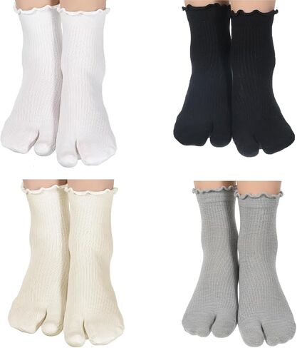 Japanese Split Toe Socks, 4 Pairs Cotton Elastic Tabi Socks for Flip Flops, Unisex Men Women Non-Slip Comfort in Kuwait