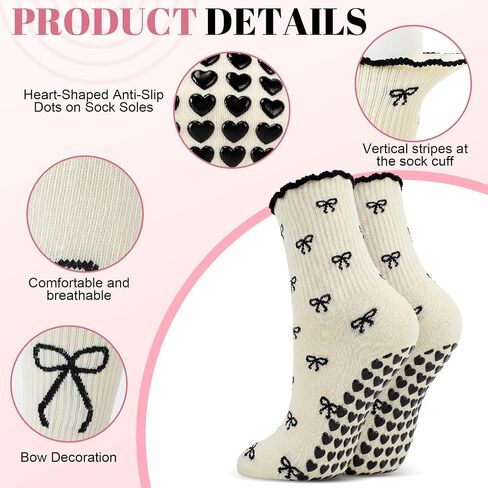 Cuffbow 2 Pairs Cute Pilates Socks with Heart Grips for Women Ruffle Non-slip Grippy Crew Sock for Yoga Barre in Kuwait