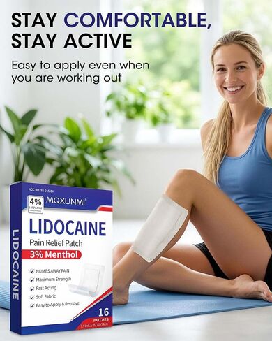 Newly Upgraded Lidocaine Patches, 16 Count Maximum Strength Pain Relief Patches (12 Non-Woven + 4 PU Film), 4% Lidocaine & 3% Menthol for Fast, Targeted Relief of Back, Joint & Muscle Pain in Saudi Arabia