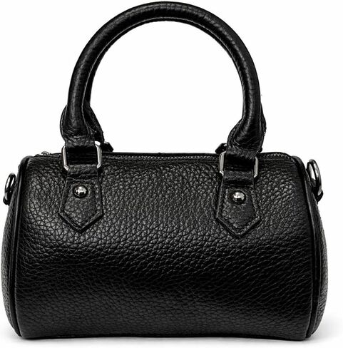 Women's Small Top Handle Satchel Bag, Top-Grain Cowhide Leather Crossbody Purse with Adjustable Strap, Front Zipper Pocket, Mini Boston Handbag, Black in Saudi Arabia