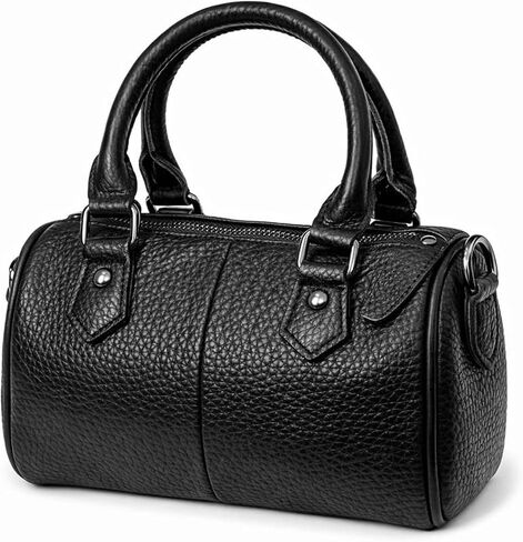 Women's Small Top Handle Satchel Bag, Top-Grain Cowhide Leather Crossbody Purse with Adjustable Strap, Front Zipper Pocket, Mini Boston Handbag, Black in Saudi Arabia