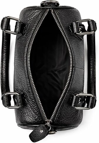 Women's Small Top Handle Satchel Bag, Top-Grain Cowhide Leather Crossbody Purse with Adjustable Strap, Front Zipper Pocket, Mini Boston Handbag, Black in Saudi Arabia