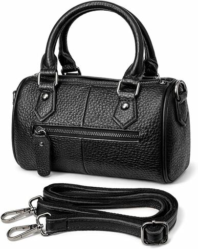 Women's Small Top Handle Satchel Bag, Top-Grain Cowhide Leather Crossbody Purse with Adjustable Strap, Front Zipper Pocket, Mini Boston Handbag, Black in Saudi Arabia