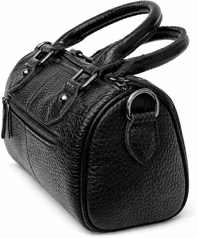Women's Small Top Handle Satchel Bag, Top-Grain Cowhide Leather Crossbody Purse with Adjustable Strap, Front Zipper Pocket, Mini Boston Handbag, Black in Saudi Arabia