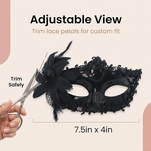 Black Lace Masquerade Mask for Women – Elegant Venetian Mardi Gras Mask, Adjustable Feathered Party Eye Mask for Halloween, Carnival, and Cosplay Costume in Kuwait