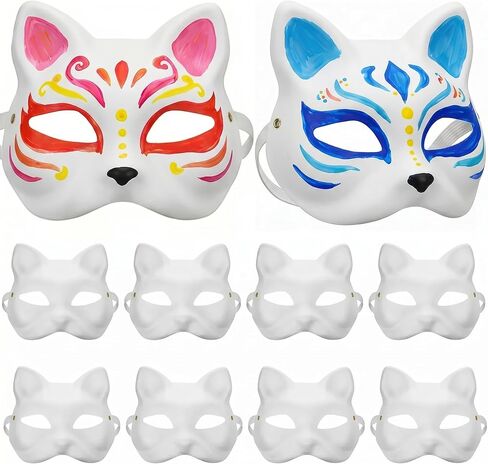 10Pcs-Therian-Mask-White-Cat-Masks: Mask Base with Elastic Bands for Kids Adults Painting Diy Crafts, Paper Cat Masks for Halloween Costume Cosplay Masquerade Party Favors in Saudi Arabia
