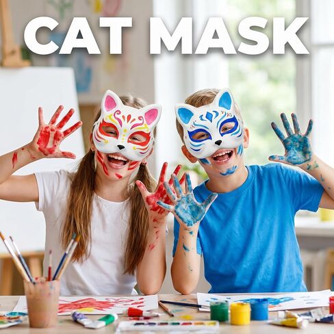 10Pcs-Therian-Mask-White-Cat-Masks: Mask Base with Elastic Bands for Kids Adults Painting Diy Crafts, Paper Cat Masks for Halloween Costume Cosplay Masquerade Party Favors in Saudi Arabia
