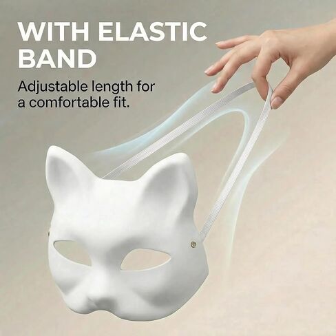 10Pcs-Therian-Mask-White-Cat-Masks: Mask Base with Elastic Bands for Kids Adults Painting Diy Crafts, Paper Cat Masks for Halloween Costume Cosplay Masquerade Party Favors in Saudi Arabia