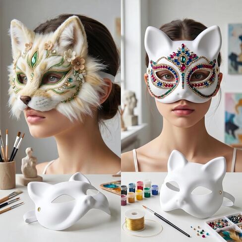 10Pcs-Therian-Mask-White-Cat-Masks: Mask Base with Elastic Bands for Kids Adults Painting Diy Crafts, Paper Cat Masks for Halloween Costume Cosplay Masquerade Party Favors in Saudi Arabia