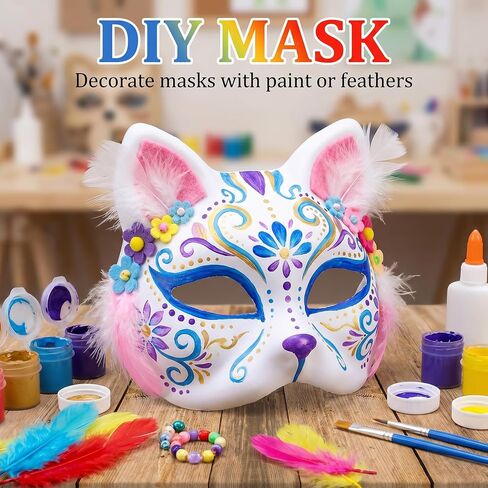10Pcs-Therian-Mask-White-Cat-Masks: Mask Base with Elastic Bands for Kids Adults Painting Diy Crafts, Paper Cat Masks for Halloween Costume Cosplay Masquerade Party Favors in Saudi Arabia
