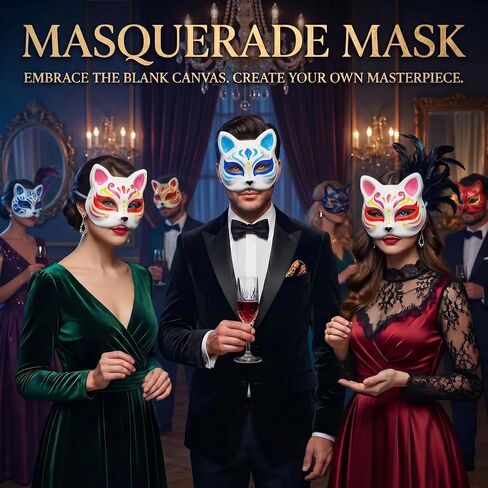 10Pcs-Therian-Mask-White-Cat-Masks: Mask Base with Elastic Bands for Kids Adults Painting Diy Crafts, Paper Cat Masks for Halloween Costume Cosplay Masquerade Party Favors in Saudi Arabia