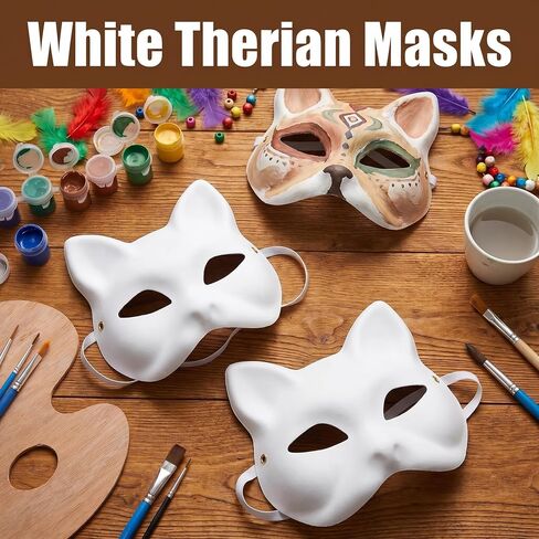 10Pcs-Therian-Mask-White-Cat-Masks: Mask Base with Elastic Bands for Kids Adults Painting Diy Crafts, Paper Cat Masks for Halloween Costume Cosplay Masquerade Party Favors in Saudi Arabia