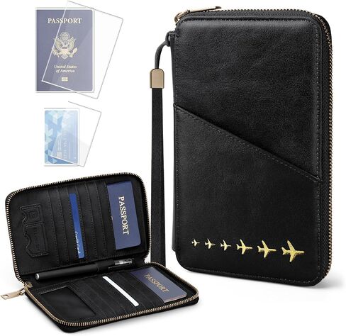 Family Passport Holder for 4 with Clear Passport Cover Anti-Theft RFID Blocking Passport Holder for Travel PU Passport Wallet Case Travel Document Organizer (Black) in Kuwait