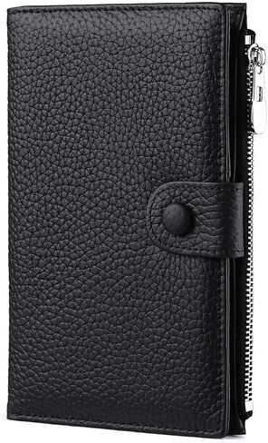 Genuine Leather Passport Holder for International Travel, RFID Blocking Compact Travel Wallet with Card Slots, Zipper Coin Pocket and SIM Slots, Slim Passport Cover Case, Black in Saudi Arabia