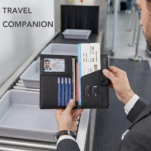 Genuine Leather Passport Holder for International Travel, RFID Blocking Compact Travel Wallet with Card Slots, Zipper Coin Pocket and SIM Slots, Slim Passport Cover Case, Black in Saudi Arabia