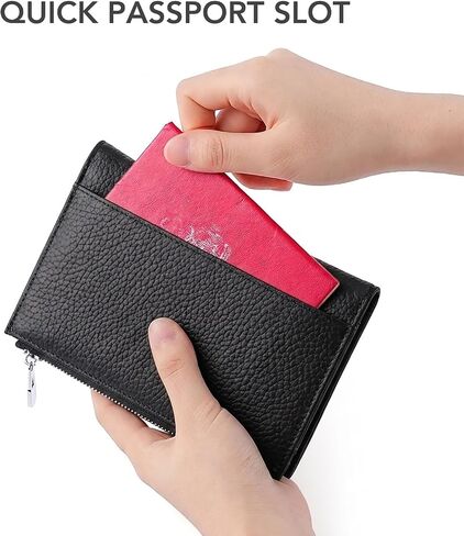 Genuine Leather Passport Holder for International Travel, RFID Blocking Compact Travel Wallet with Card Slots, Zipper Coin Pocket and SIM Slots, Slim Passport Cover Case, Black in Saudi Arabia