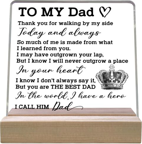 Thank You Gifts for Dad from Son, Father's Day Thanksgiving Birthday Gifts for Dad Daddy, To My Dad Acrylic Plaque with Wood Base, Home Office Keepsake Presents for Dad, 4x4 Inch-B06 in Saudi Arabia