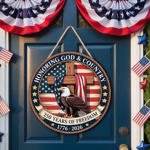 250th Anniversary Wooden Door Sign, 4th of July Door Decoration Sign,250 Years of Freedom in Kuwait