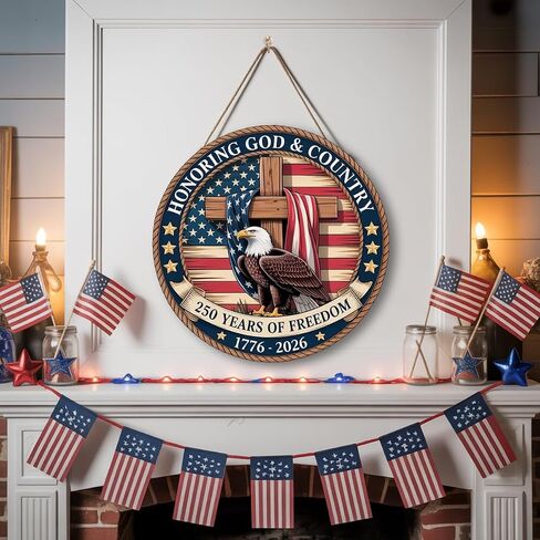 250th Anniversary Wooden Door Sign, 4th of July Door Decoration Sign,250 Years of Freedom in Kuwait