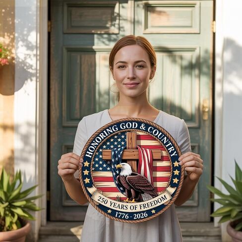 250th Anniversary Wooden Door Sign, 4th of July Door Decoration Sign,250 Years of Freedom in Kuwait