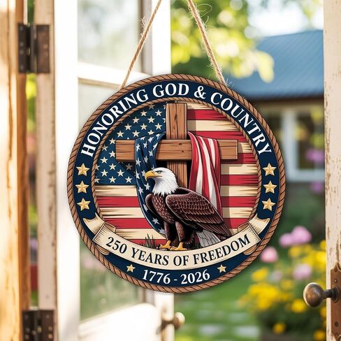 250th Anniversary Wooden Door Sign, 4th of July Door Decoration Sign,250 Years of Freedom in Kuwait