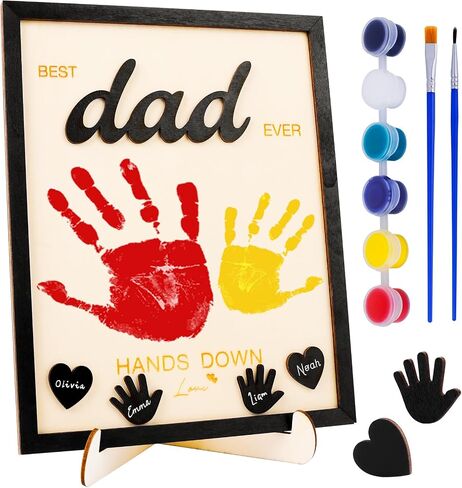 Yixiang Best Dad Ever Gifts from Kids - Personalized Fathers Day Gift Ideal for Dad, DIY Fathers Day Crafts for Kids, Custom Wooden Family Keepsake Plaque with Paints & Accessories in Saudi Arabia