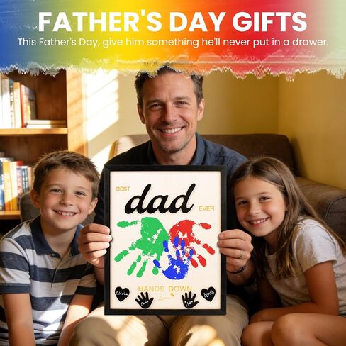 Yixiang Best Dad Ever Gifts from Kids - Personalized Fathers Day Gift Ideal for Dad, DIY Fathers Day Crafts for Kids, Custom Wooden Family Keepsake Plaque with Paints & Accessories in Saudi Arabia