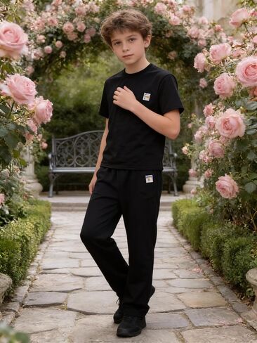 Boys 2-Piece Short Sleeve & Pants Set, Lightweight Kids Casual Outfit 8-12Y T-Shirt & Jogger Pants Outfits for Sports in Kuwait